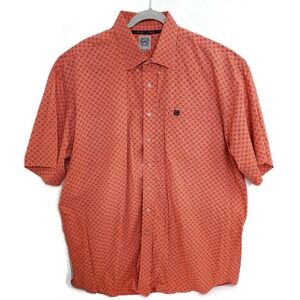 Cinch Shirt Mens 2XL Orange Short Sleeve Button Up Western Geometric Print Rodeo
